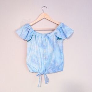 Madewell Marbled Blue Crop Top With Buttons